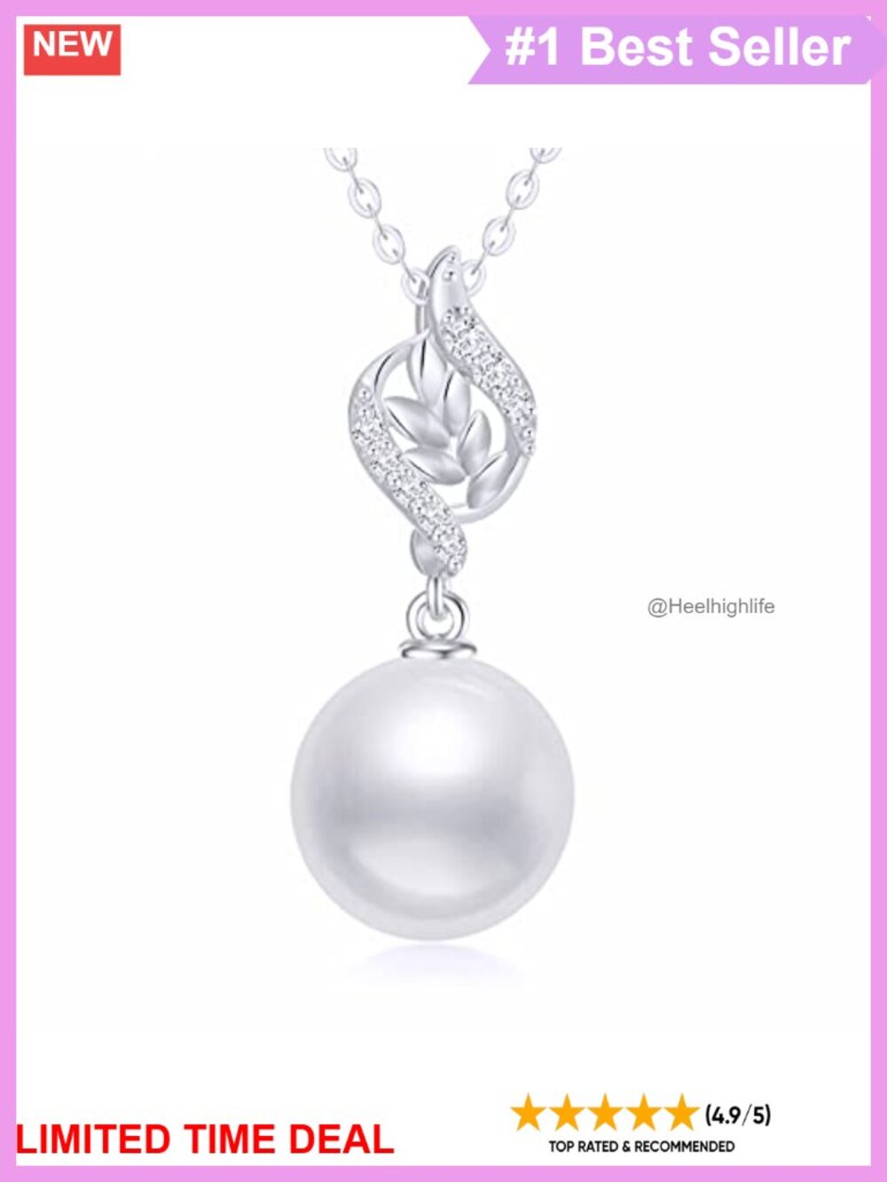 14k Gold Diamond Leaves Pearl Necklace 0.1ct Freshwater Cultured Pearl 16-18